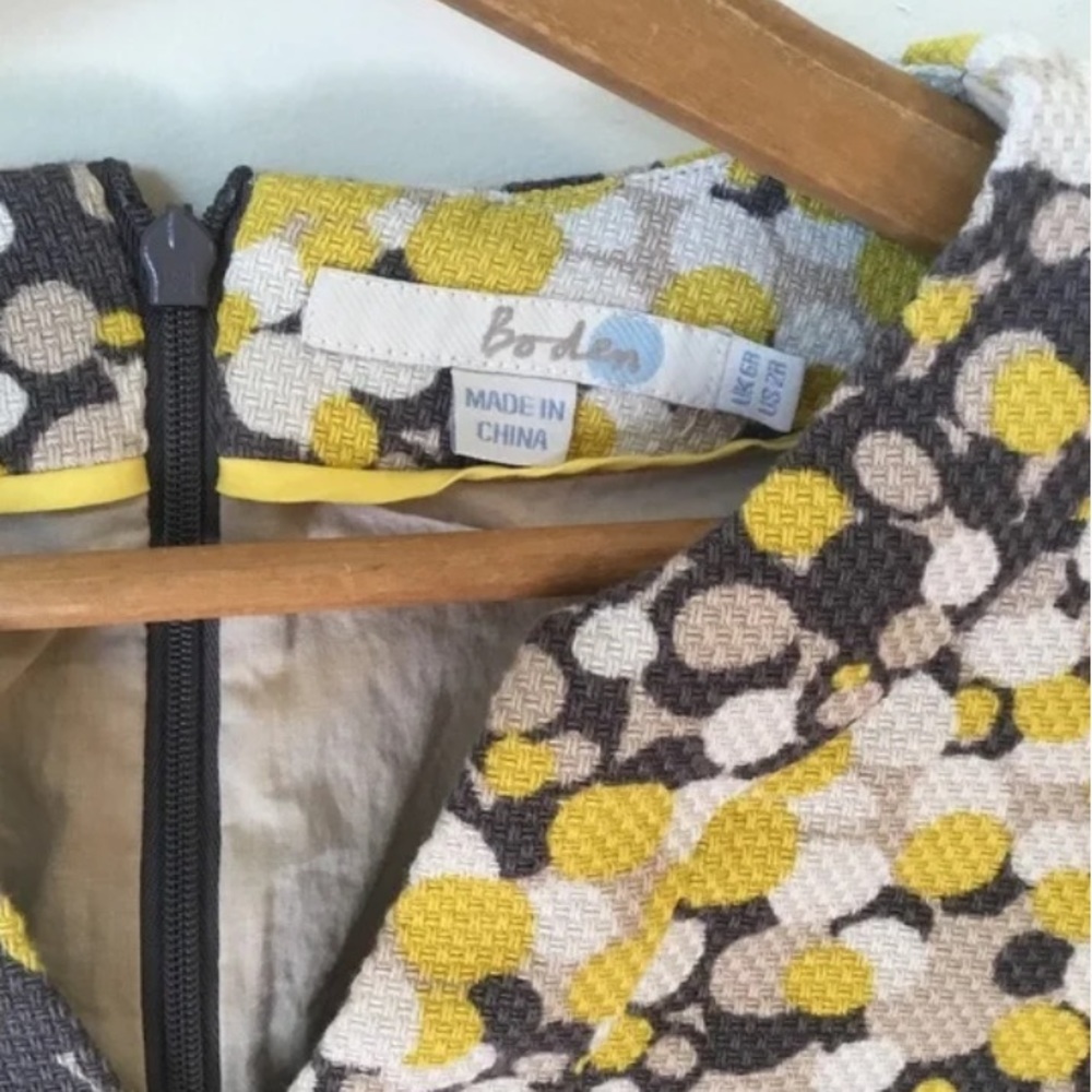 Boden Notch Neck Sheath Dress Yellow/Grey Dot Size 2 - Picture 7 of 9